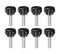 QUARKZMAN 8pz Manopole di Serraggio Zigrinate M8 x 30mm Vite a Testa Filettatura Maschio Acciaio al Carbonio Zincato Metrico 30mm Testa Rotonda Plastica Filettata Bullone a Mano Nero