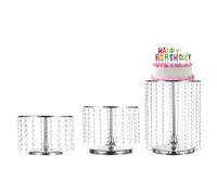 QUARKZMAN Alzata Torta Metallo 3pz Pendenti Cristallo Scintillante, Piatto Esposizione Rotondo Cupcake Dessert Tavolo Dessert Feste Compleanno, Eventi Nozze, Argento