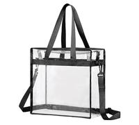 QUARKZMAN Borsa Trasparente 13" x 6" x 13" PVC Impermeabile Chiusura Borsa Tracolla con Cerniera Tracolla Regolabile per Stadio Eventi Palla Partita Concerto Spiaggia (Nero)