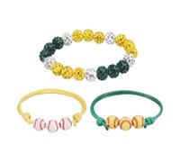QUARKZMAN Bracciale Baseball, 7" Catena Perline con Strass e 2 Bracciali a Cordoncino di Cera Regolabili per Uomini e Donne Giocatori, Giallo/Verde, Confezione da 4