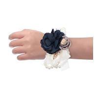 QUARKZMAN Bracciale da polso con fiori artificiali, confezione da 2, rosa da polso per sposa e sposo, decorativo per cerimonia di matrimonio, festa di promenade, 10x8 cm, blu scuro
