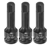 QUARKZMAN Bussola esagonale a impatto 3 Pezzi 1/2" 3" Cr-Mo SAE | Inserti da 1/2", lunghezza 78mm, per chiave a impatto, per auto, costruzioni e fai-da-te domestico
