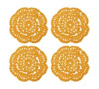 QUARKZMAN Centrini Uncinetto 4pz 4" - Cotone Intreccio Tessuto Sottobicchieri Pizzo Rotondo Sottobicchieri Fatti Manualmente con Floreale Motivo per Matrimonio Festa Decorazione (Albicocca)