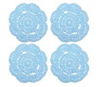 QUARKZMAN Centrini Uncinetto 4pz 4" - Cotone Intreccio Tessuto Sottobicchieri Pizzo Rotondo Sottobicchieri Fatti Manualmente con Floreale Motivo per Matrimonio Festa Decorazione (Chiaro Blu)