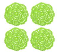 QUARKZMAN Centrini Uncinetto 4pz 4" - Cotone Intreccio Tessuto Sottobicchieri Pizzo Rotondo Sottobicchieri Fatti Manualmente con Floreale per Matrimonio Festa Decorazione (Fluo Verde)