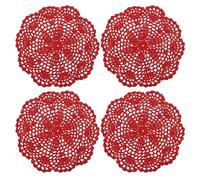 QUARKZMAN Centrini Uncinetto 4pz 8" - Fare Manualmente Uncinetto Cotone Sottobicchiere Rotondo Pizzo Tovagliette con Floreali Motivi per Matrimonio Festa Decorazione (Rosso)