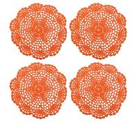 QUARKZMAN Centrini Uncinetto 4pz 8" - Fare Manualmente Uncinetto Cotone Sottobicchiere Rotondo Pizzo Tovagliette con Floreali Motivi per Matrimonio Festa Decorazione (Arancione)