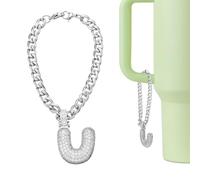 QUARKZMAN Charm A Lettera Per Stanley Tumbler Cup Accessori Carini Con Iniziale U Charm Con Nome ID E Strass Luccicante Per Tumbler O Altre Tazze Con Manico Per Donne Bianco