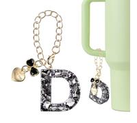 QUARKZMAN Charm A Lettera Per Stanley Tumbler Cup, Accessori Charm A Lettera Iniziale D Con Fiocco Cuore E Pietre Rhinestone Per Tumbler O Altre Tazze Con Manico Per Donne, Nero