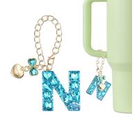 QUARKZMAN Charm A Lettera Per Stanley Tumbler Cup, Accessori Charm A Lettera N Con Fiocco Cuore E Pietre Rhinestone Per Tumbler O Altre Borracce Con Manico Donne, Blu