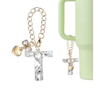 QUARKZMAN Charm A Lettera Per Stanley Tumbler Cup, Accessori Charm A Lettera T Con Fiocco Cuore E Pietre Rhinestone Per Tumbler O Altre Tazze Con Manico Donne, Bianco