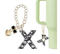 QUARKZMAN Charm A Lettera Per Stanley Tumbler Cup, Accessori Charm Lettera X Con Cuore E Fiocco E Pietre Rhinestone Per Tumbler O Altre Borracce Con Manico Per Donne, Nero