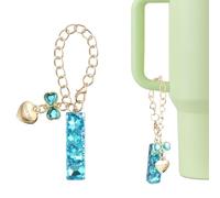 QUARKZMAN Charm A Lettera Per Stanley Tumbler Cup, Accessorio Charm Con Lettera Iniziale I Cuore Fiocco Con Strass Per Tumbler O Altre Borracce Con Manico Per Donne, Blu