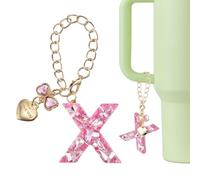 QUARKZMAN Charm A Lettera Per Stanley Tumbler Cup, Accessorio Charm Con Lettera X Iniziale Con Cuore E Fiocco E Pietre Rhinestone Per Tumbler O Altre Borracce Manico Donne, a