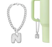 QUARKZMAN Charm A Lettera Per Stanley Tumbler Cup, Accessorio Con Iniziale A Forma Di Bolla N Con Paillettes E Strass Per Tumbler O Altre Tazze Con Manico Per Donne, Bianco