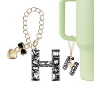 QUARKZMAN Charm A Lettera Per Stanley Tumbler Cup, Charm Accessori Con Lettera H Iniziale E Fiocco Cuore Con Strass Per Tumbler O Altre Tazze Con Manico Per Donne, Nero