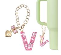 QUARKZMAN Charm A Lettera Per Stanley Tumbler Cup, Charm Accessori Con Lettera V Iniziale E Fiocco Cuore Con Strass Per Tumbler O Altre Tazze Con Manico Per Donne, a