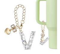 QUARKZMAN Charm A Lettera Per Stanley Tumbler Cup, Charm Accessori Con Lettera V Iniziale E Fiocco Cuore Con Strass Per Tazze Con Manico O Altre Borracce Per Donne, Bianco