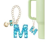 QUARKZMAN Charm A Lettera Per Stanley Tumbler Cup, Charm Accessori Lettera M Iniziale Con Fiocco Cuore E Strass Per Tumbler O Altre Tazze Con Manico Per Donne, Blu