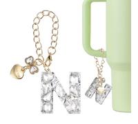 QUARKZMAN Charm A Lettere Per Stanley Tumbler Cup, Charm Accessori Con Lettera Iniziale N A Forma Di Cuore E Fiocco Con Rhinestone Per Tumbler O Altre Tazze Manico Donne, Bianco