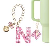 QUARKZMAN Charm Lettera Per Stanley Tumbler Cup, Accessori Charm Lettera Iniziale N Con Fiocco Cuore E Strass Per Tumbler O Altre Tazze Con Manico Per Donne, a