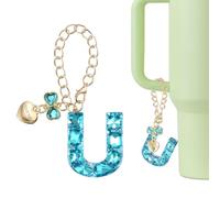 QUARKZMAN Charm Lettera Per Stanley Tumbler Cup Accessori Charm Lettera U Con Fiocco Cuore E Pietre Strass Per Tumbler O Altre Borracce Con Manico Per Donne Blu