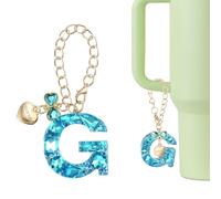 QUARKZMAN Charm Lettera Per Stanley Tumbler Cup, Accessorio Charm Lettera G Con Fiocco Cuore E Pietre Rhinestone Per Tumbler O Altre Tazze Con Manico Per Donne, Blu