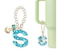 QUARKZMAN Charm Lettera Per Stanley Tumbler Cup, Accessorio Charm Lettera S Iniziale Con Fiocco Cuore E Strass Per Tumbler O Altre Tazze Con Manico Per Donne, Blu