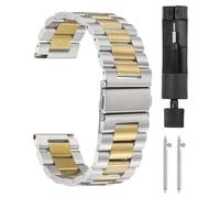 QUARKZMAN Cinturini Orologi Acciaio Inossidabile 22mm Placcatura Metallo Chiusura Farfalla Sgancio Rapido Catena Acciaio Massiccio Ricambio Adattatore per Smartwatch, Argento Oro.