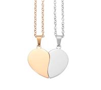 QUARKZMAN Collana A Cuore Spezzato Per Coppie, Acciaio Inossidabile Pendente Personalizzabile Migliore Amica Per Sempre Collana Regolabile Con Due Charm Mezzo Cuore (1.1", Argento/Rosa Oro)
