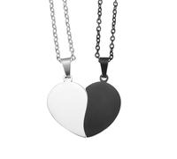 QUARKZMAN Collana A Cuore Spezzato Per Coppie, Pendente In Acciaio Inossidabile Personalizzabile Miglior Amici Per Sempre, Collana Abbinata Regolabile Cuore (1.1", Argento/Nero)