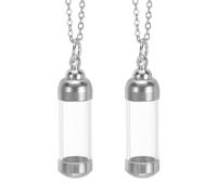 QUARKZMAN Collana Con Vial, 2 Pezzi Pendenti Mini Bottiglie Vuote Con Tappo A Vite (1.67" Altezza X 0.45" Diametro terno) Per Ceneri Urne Profumi Gioielli, Argento