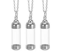 QUARKZMAN Collana Con Vial, 3 Pezzi Pendenti Mini Bottigliette Vuote Con Tappo A Vite (1.67" Altezza X 0.45" Diametro terno) Per Ceneri Urne Profumi Gioielli, Argento