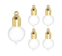 QUARKZMAN Collana Fiala 5 Pezzi 24.8mm Vetro Trasparente/Oro | Bottiglia Profumo con Ciondolo Apribile, Acciaio Inossidabile, Cuore Piatto, Urna Ceneri, per Donna, Gioiello Ricordo