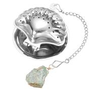 QUARKZMAN Cute Tea Infuser Ball, Shell Shape Stainless Steel Tea Infuser Ball Strainers With Sky Blue Crystal Pendant Chain & Drip Tray Loose Leaf Strainer Set For Mugs Cups, Silver