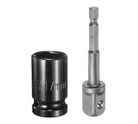 QUARKZMAN Deep 6-Point Impact Socket 1/2" Drive 17mm Metric Socket 1.5" Length with 1/4" Hex Shank Adapter, CR-V Steel Socket Adapter Accessory Tool Set Kit for Hex Bolts Nuts