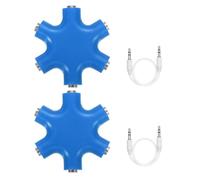 QUARKZMAN Divisore Cuffia 3.5mm 2 Pezzi 1 Maschio a 5 Femmina Blu | Multi Canali, con Cavo Audio Ausiliario 3.5mm, Adattatore per Connettore Audio, per Conversione Cavo Cuffia Stereo