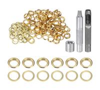 QUARKZMAN Kit di 100pz Strumento Occhielli 10mm Set Occhielli in Rame con Perforatore Fori Vuoti, Strumenti per Occhielli per Abbigliamento in Pelle Tessuto, Tono Oro