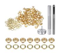 QUARKZMAN Kit di 100pz Strumento Occhielli 4mm Set Occhielli in Rame con Perforatore Fori Vuoti, Strumenti per Occhielli per Abbigliamento in Pelle Tessuto, Tono Oro