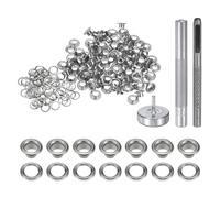 QUARKZMAN Kit di 100pz Strumento Occhielli 4mm Set Occhielli in Rame con Perforatore Fori Vuoti, Strumenti per Occhielli per Abbigliamento in Pelle Tessuto, Tono Argento