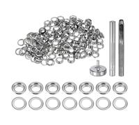 QUARKZMAN Kit di 100pz Strumento Occhielli 5mm Set Occhielli in Rame con Perforatore Fori Vuoti, Strumenti per Occhielli per Abbigliamento in Pelle Tessuto, Tono Argento