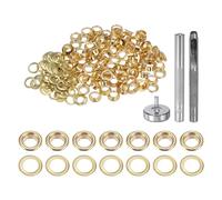 QUARKZMAN Kit di 100pz Strumento Occhielli 5mm Set Occhielli in Rame con Perforatore Fori Vuoti, Strumenti per Occhielli per Abbigliamento in Pelle Tessuto, Tono Oro