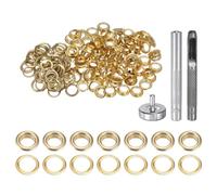QUARKZMAN Kit di 100pz Strumento Occhielli 6mm Set Occhielli in Rame con Perforatore Fori Vuoti, Strumenti per Occhielli per Abbigliamento in Pelle Tessuto, Tono Oro