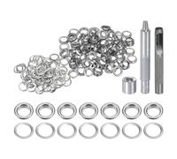 QUARKZMAN Kit di 100pz Strumento Occhielli 8mm Set Occhielli in Rame con Perforatore Fori Vuoti, Strumenti per Occhielli per Abbigliamento in Pelle Tessuto, Tono Argento