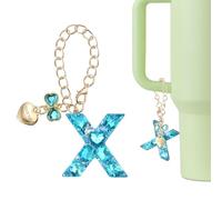 QUARKZMAN Letter Charm Per Stanley Tumbler Cup, Accessori Con Lettera X A Forma Di Cuore E Fiocco Con Rhinestone Per Tazze Con Manico O Altre Borracce Per Donne, Blu