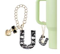 QUARKZMAN Letter Charm Per Stanley Tumbler Cup, Accessorio Con Lettera Iniziale U A Forma Di Cuore E Fiocco Con Strass Per Tazze O Altri Bicchieri Con Manico Per Donne, Nero