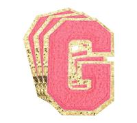 QUARKZMAN Lettere Ciniglia x Toppe Grandi Dimensioni 3,15"x2,17" Forma G Lettere x Toppe Termoadesive Toppe Ricamate Scintillio Dorati per Abbigliamento Scarpe Cappello Zaino 3pz(Rosa Caldo)