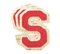 QUARKZMAN Lettere Ciniglia x Toppe Grandi Dimensioni 3,15"x2,17" Forma S Lettere x Toppe Termoadesive Toppe Ricamate Scintillio Dorati per Abbigliamento Scarpe Cappello Zaini 3pz(Rosso)