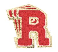 QUARKZMAN Lettere Ciniglia x Toppe Grandi Dimensioni 3,15"x2,76" Forma R Lettere x Toppe Termoadesive Toppa Ricamata Scintillio Dorati per Abbigliamento Scarpe Cappello Zaini 3pz(Rosso)