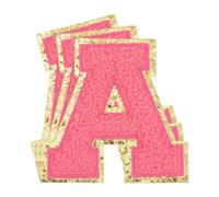 QUARKZMAN Lettere Ciniglia x Toppe Grandi Dimensioni 3,15"x3,15" Forma a Lettere x Toppe Termoadesive Toppe Ricamate Scintillio Dorati per Abbigliamento Scarpe Cappello Zaini 3pz(Rosa Caldo)